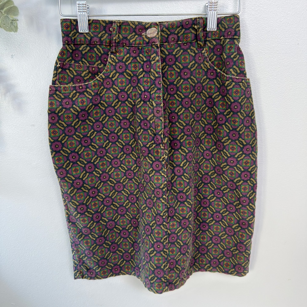 Kyoto Kasuals Corduroy Skirt Bohemian Festival Geometric Size 5 High Waisted